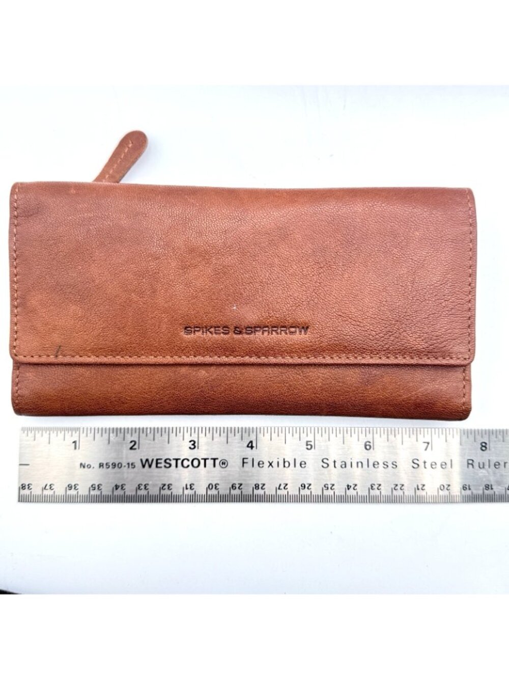 Spikes & Sparrow Genuine Leather Camel Color Wallet Tri-Fold RFID CC Protection - Picture 14 of 16